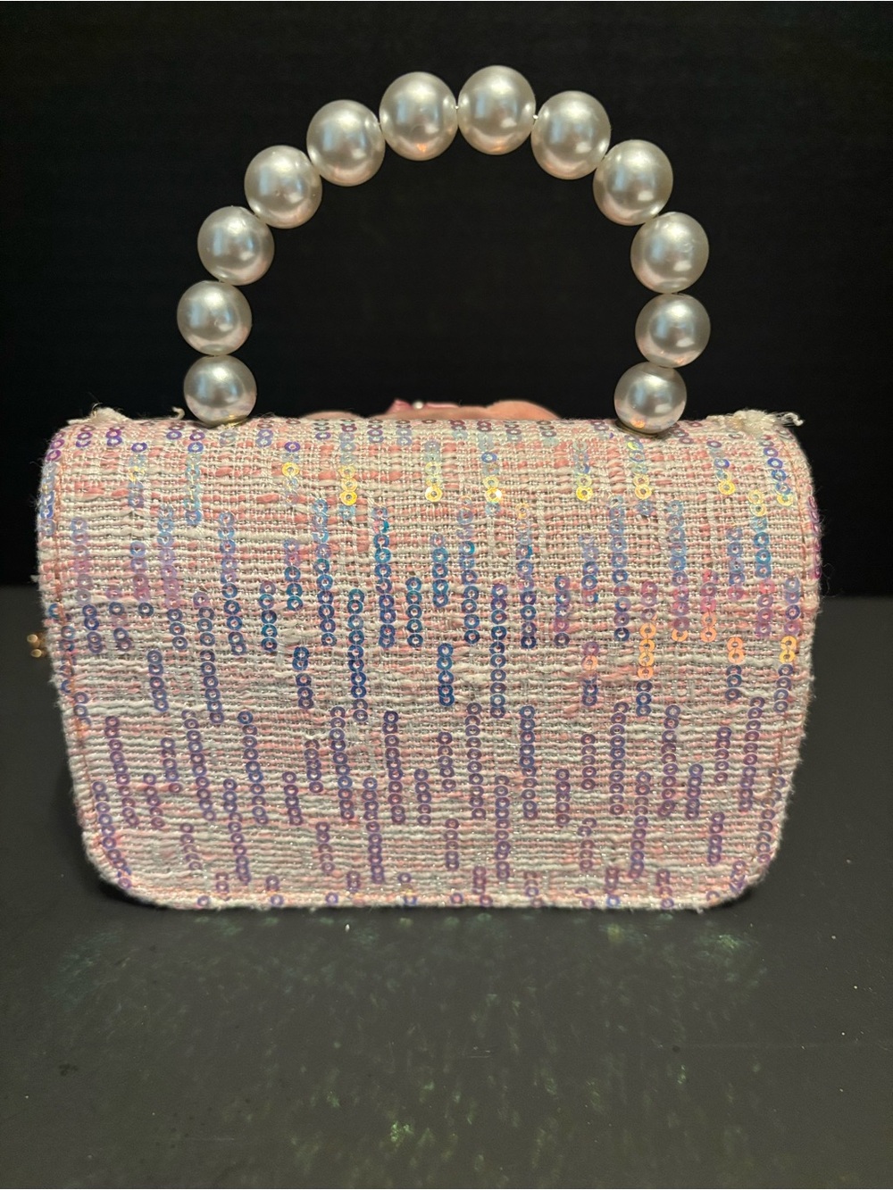 Sanrio My Melody Pink Tweed w/Sequins & Faux Pearls Child’s Purse - Picture 6 of 11